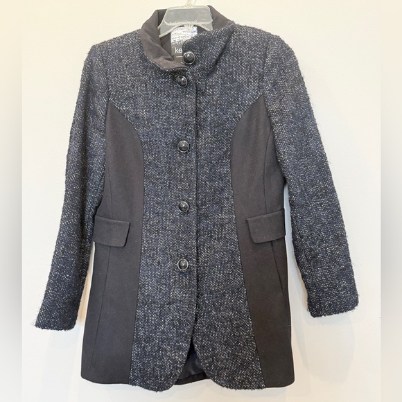 Kenzie Navy Tweed Color Block Coat Coat Sz L Az